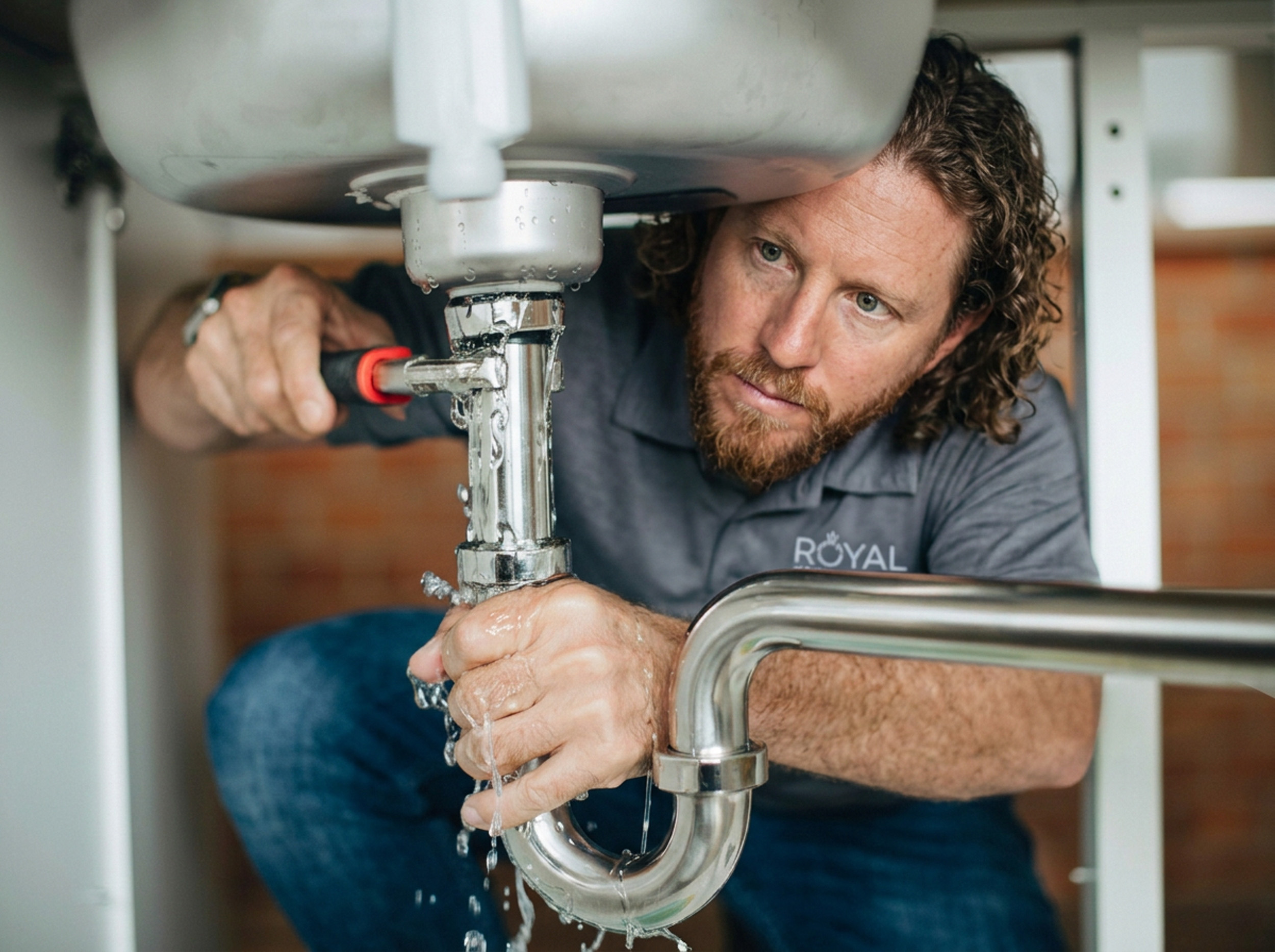Professional plumber servicing a water heater in a High Point NC home